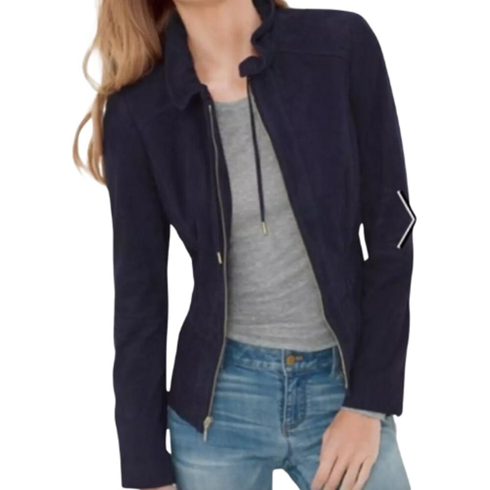 White House Black Market Suede Jacket Leather Admiral Blue Size Small SP